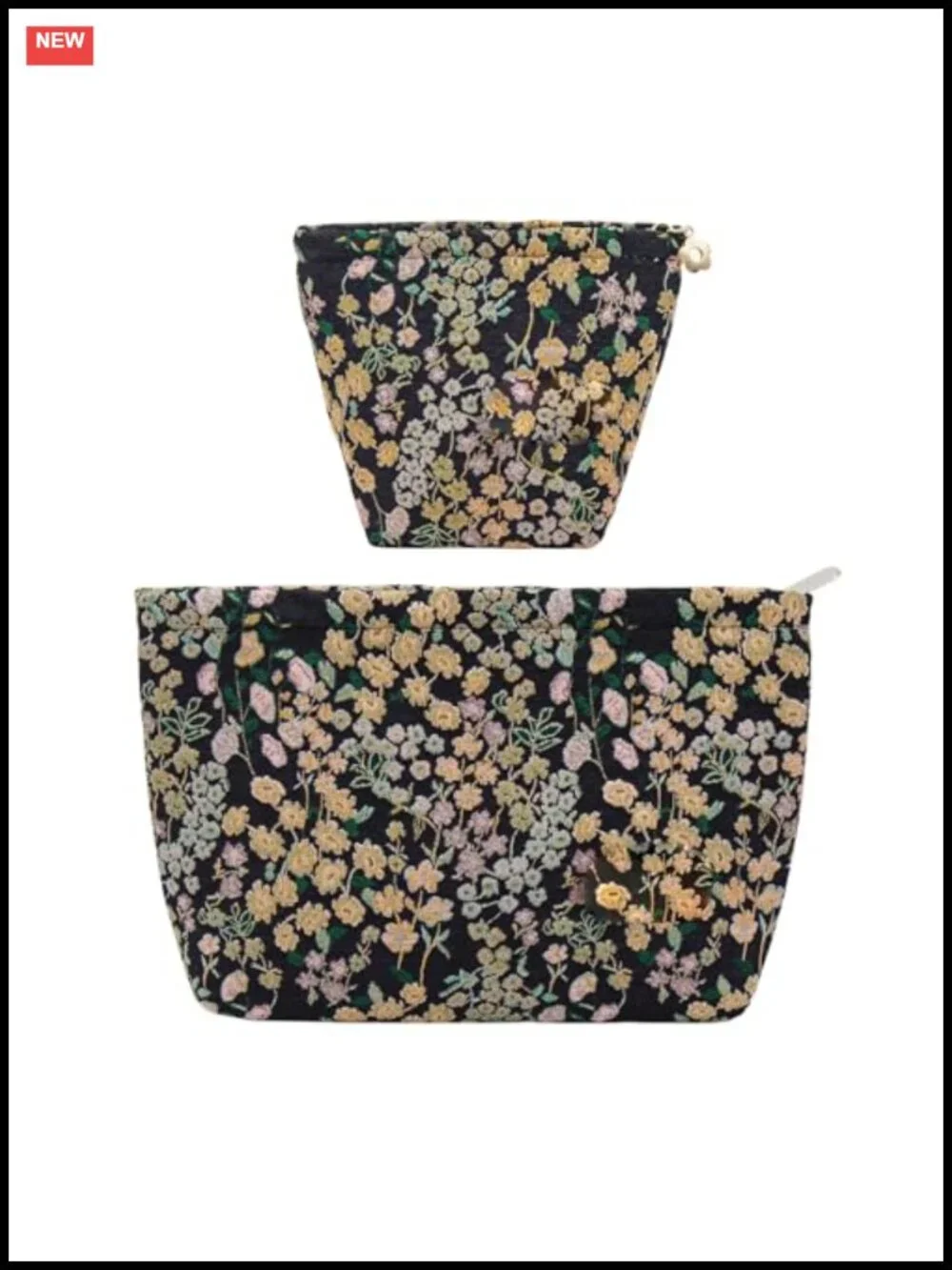 Set of 2 Floral Embroidered Makeup Bags, Large Cosmetic Pouch for Travel &